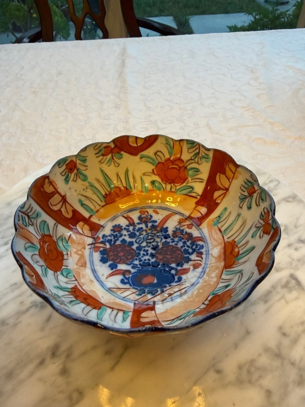 Vintage Japanese Hand-Painted Floral Decorative Bowl in Red , Blue and Green